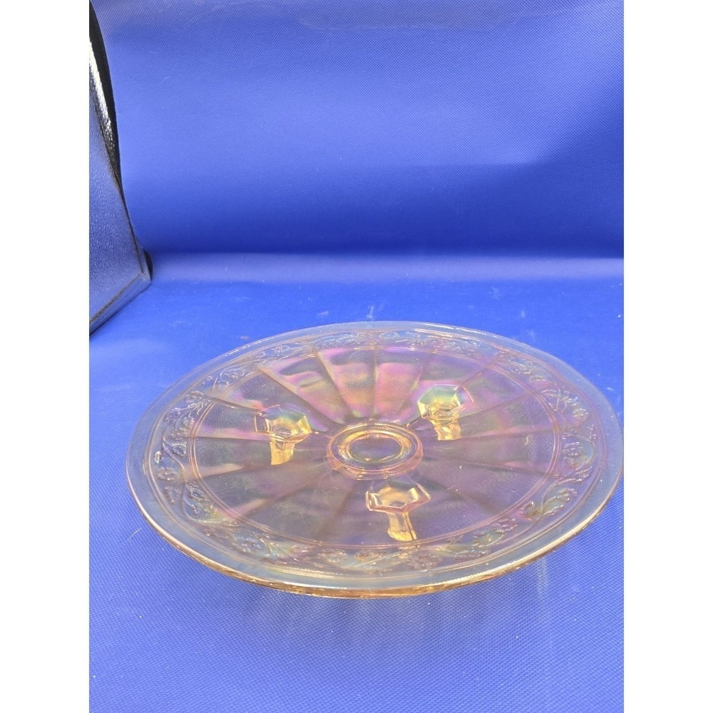 Imperial white iridescent stretch glass floral optic footed 10.75" cake plate